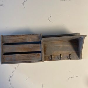 Distressed grey hanging shelf with hooks